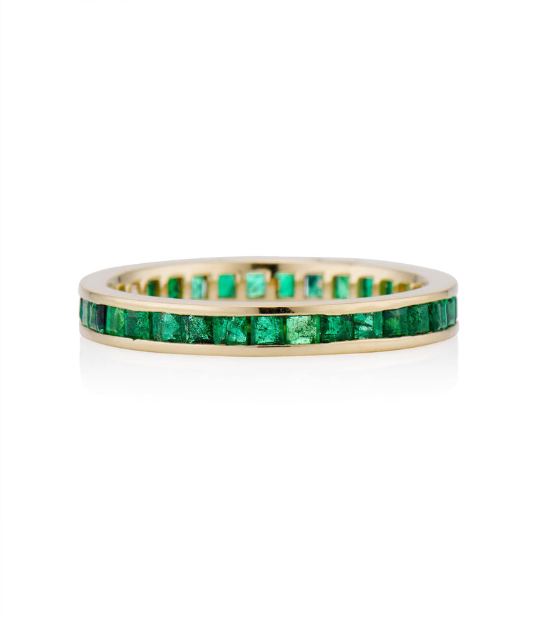 1.23 Carat Carre Cut Emerald Yellow Gold Wedding Eternity Band - Size 6