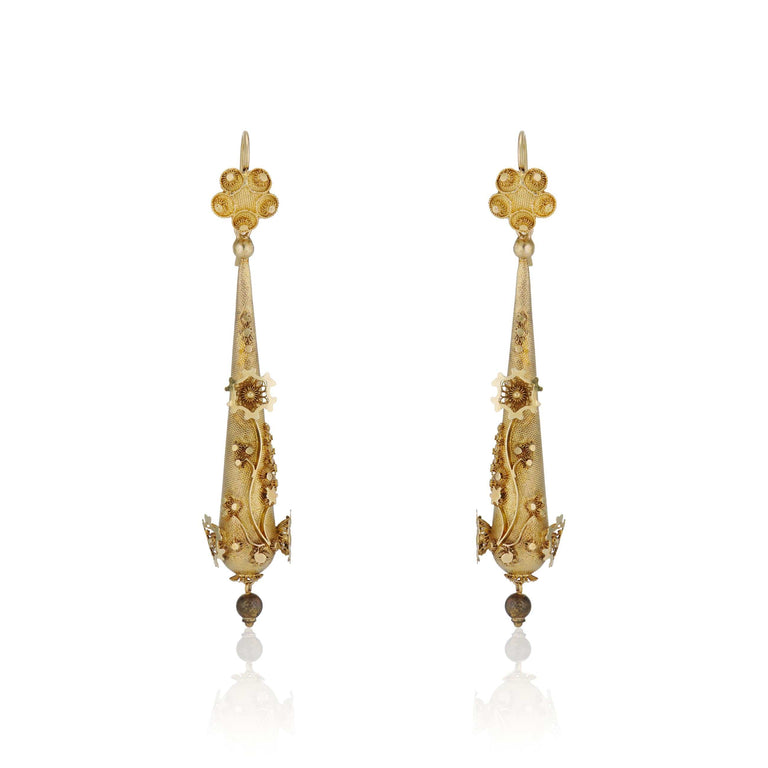 Antique Victorian Etruscan Revival Adorned Gold Drop Earrings