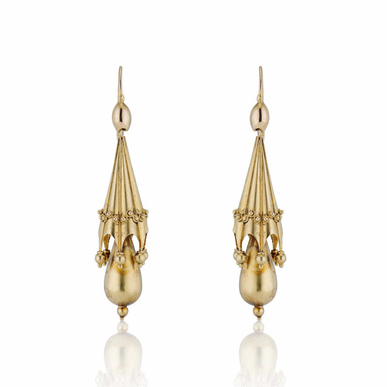 Antique Victorian Parasol Drop Earrings in 14k Gold