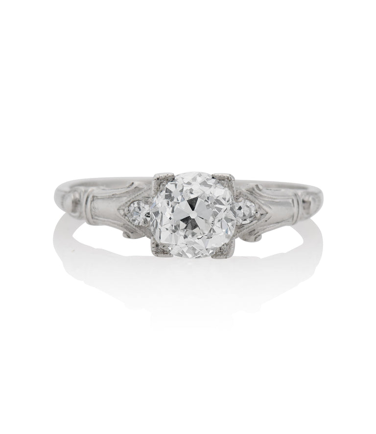 Art Deco 1.10 Carat Old European Cut Platinum Diamond Antique Engagement Ring