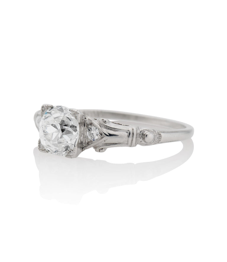 Art Deco 1.10 Carat Old European Cut Platinum Diamond Antique Engagement Ring