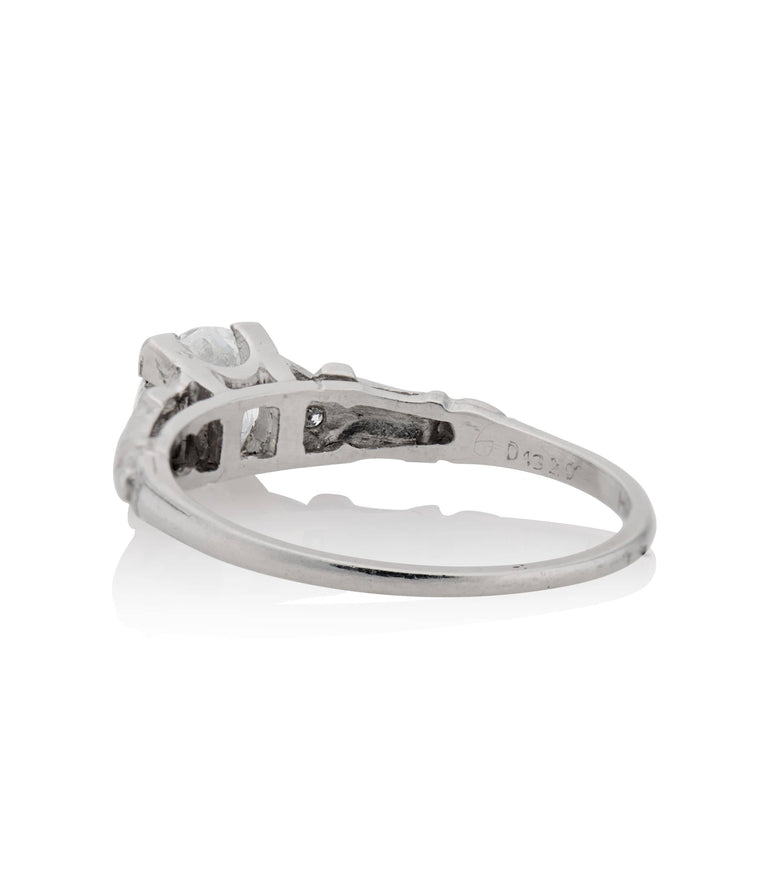 Art Deco 1.10 Carat Old European Cut Platinum Diamond Antique Engagement Ring
