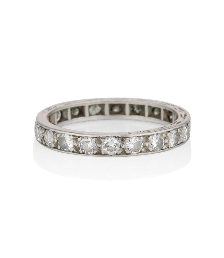 Art Deco 1.25 Carat Round Cut Diamond Platinum Vintage Wedding Eternity Band - Size 6.5