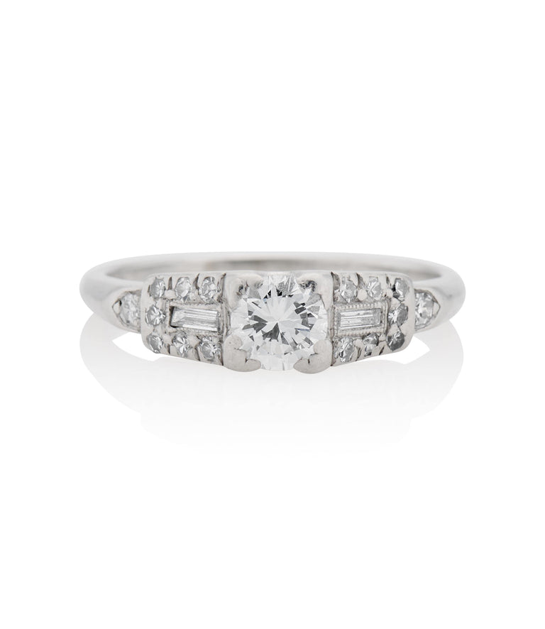 Art Deco .30 Carat Round Brilliant Cut Diamond Platinum Vintage Engagement Ring