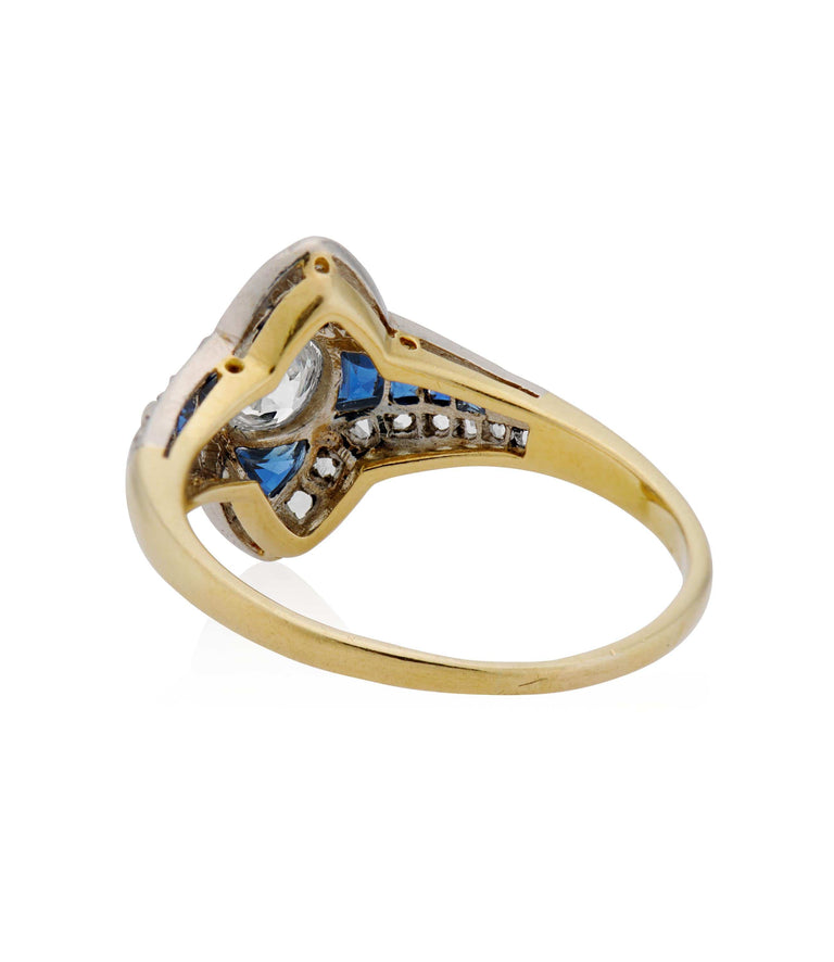 Art Deco .45 Carat Old European Cut Diamond & Sapphire Vintage Engagement Ring