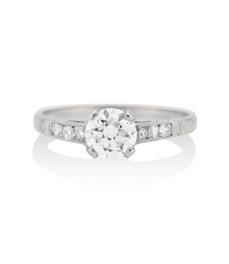 Art Deco .62 Carat Old European Cut Diamond Platinum Vintage Solitaire Engagement Ring