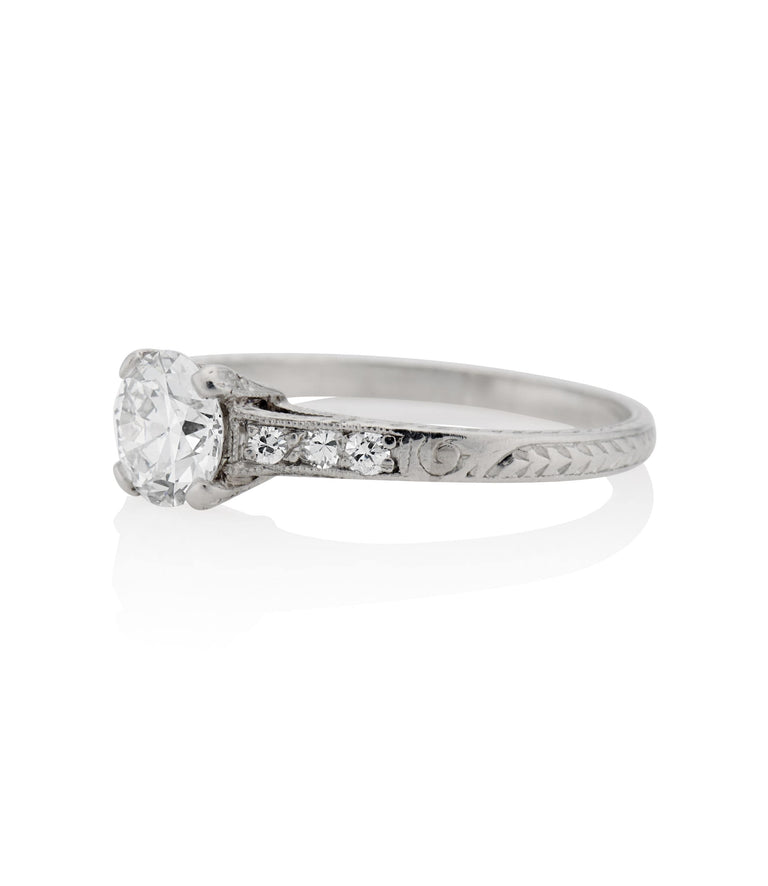 Art Deco .62 Carat Old European Cut Diamond Platinum Vintage Solitaire Engagement Ring