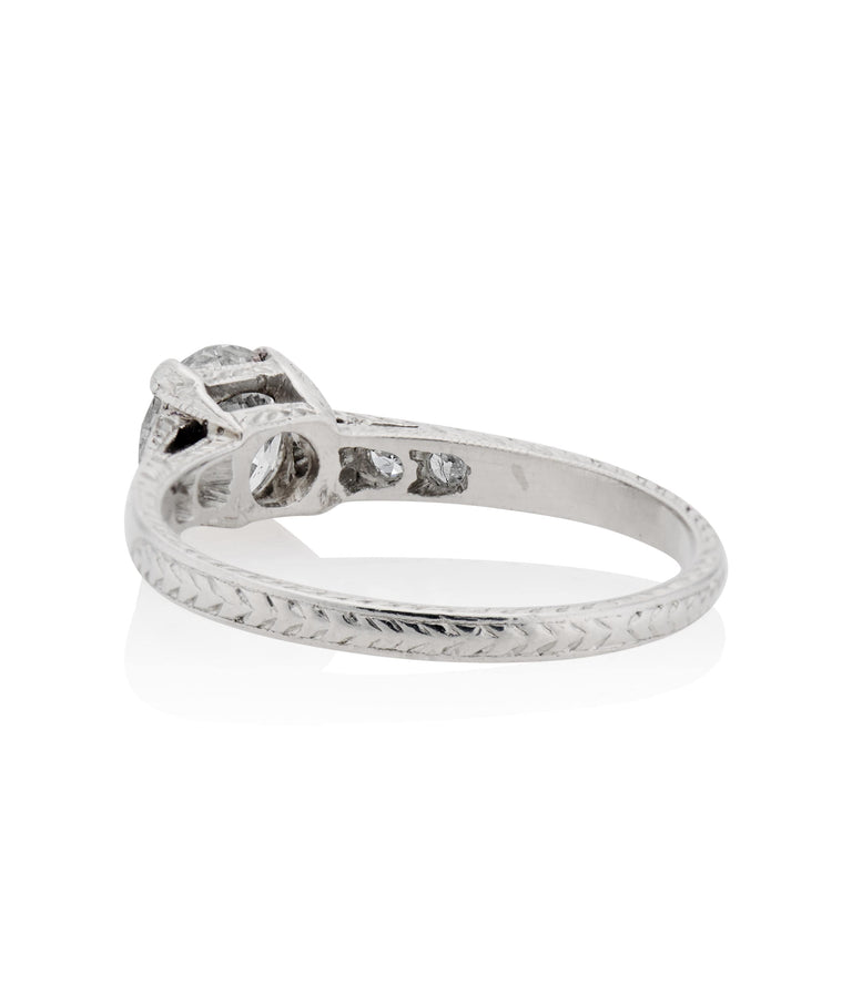 Art Deco .62 Carat Old European Cut Diamond Platinum Vintage Solitaire Engagement Ring