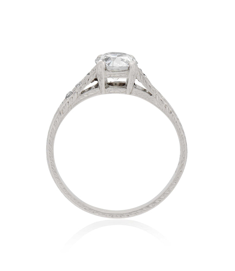 Art Deco .62 Carat Old European Cut Diamond Platinum Vintage Solitaire Engagement Ring