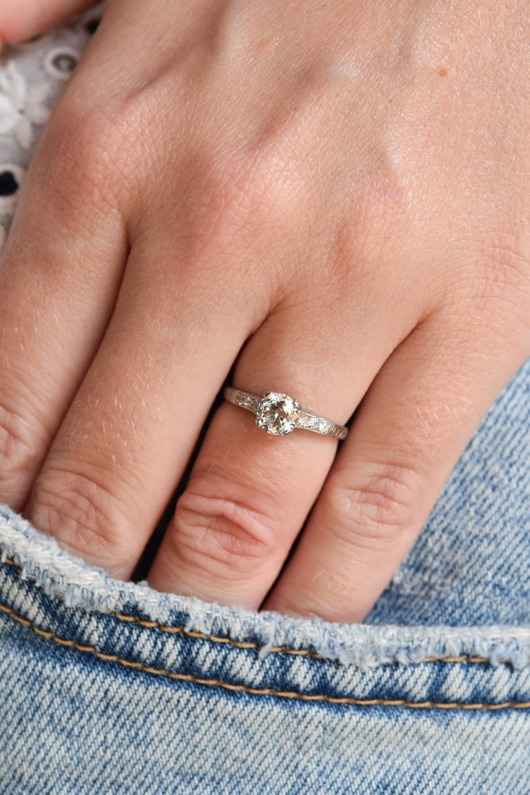 Art Deco .62 Carat Old European Cut Diamond Platinum Vintage Solitaire Engagement Ring