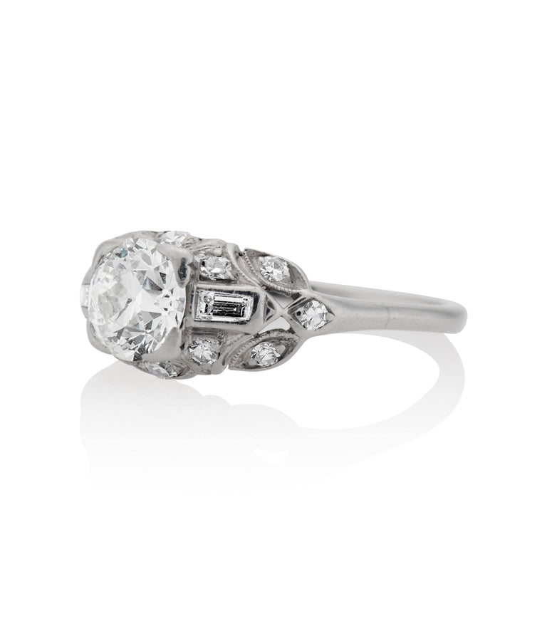 Art Deco .80 Carat Round Brilliant Cut Diamond Platinum Vintage Engagement Ring