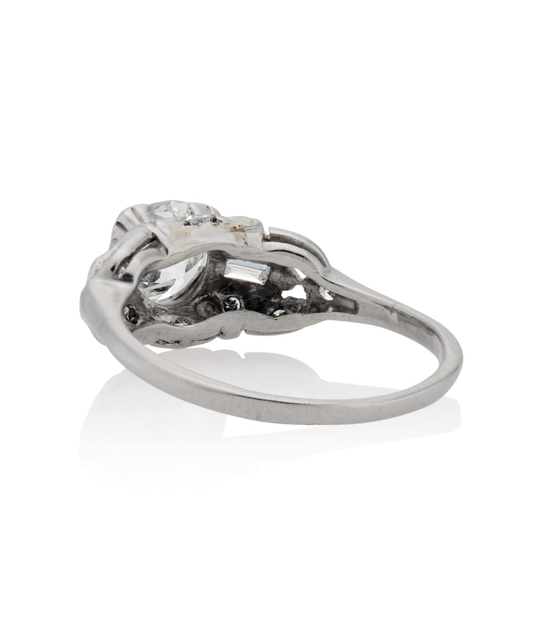 Art Deco .80 Carat Round Brilliant Cut Diamond Platinum Vintage Engagement Ring