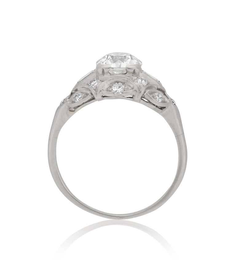 Art Deco .80 Carat Round Brilliant Cut Diamond Platinum Vintage Engagement Ring