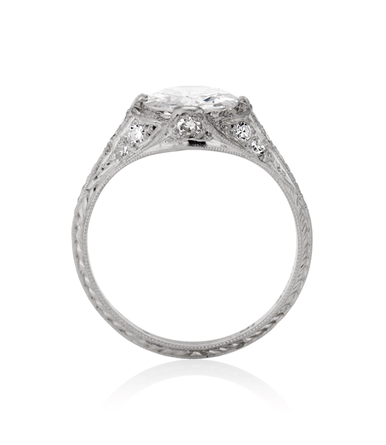 Edwardian 1.45 carat Round Brilliant Cut Diamond Platinum Antique Engagement Ring