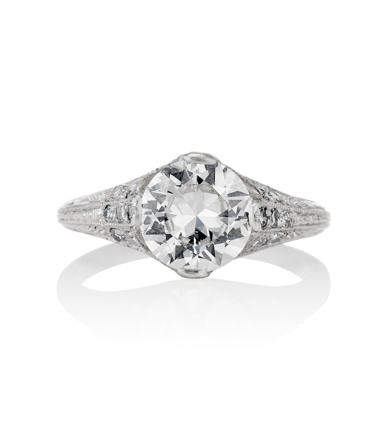 Edwardian 1.45 carat Round Brilliant Cut Diamond Platinum Antique Engagement Ring