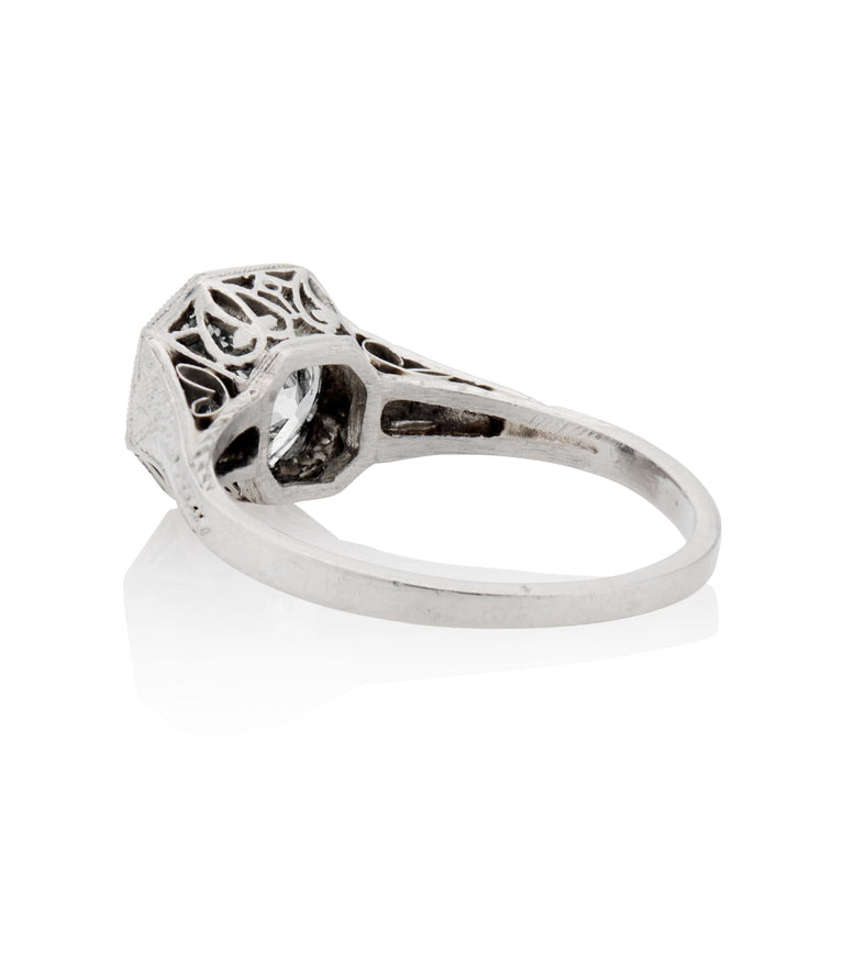 Edwardian 1.63 Carat Circular Cut Diamond Platinum Antique Engagement Ring