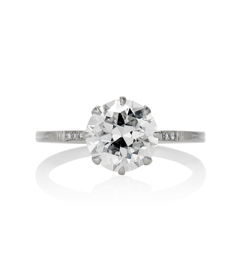 Edwardian 1.92 Carat Circular Brilliant Cut Diamond Platinum Solitaire Vintage Engagement Ring