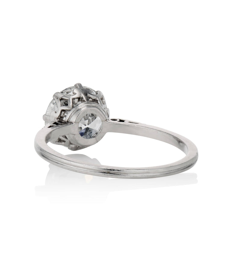 Edwardian 1.92 Carat Circular Brilliant Cut Diamond Platinum Solitaire Vintage Engagement Ring