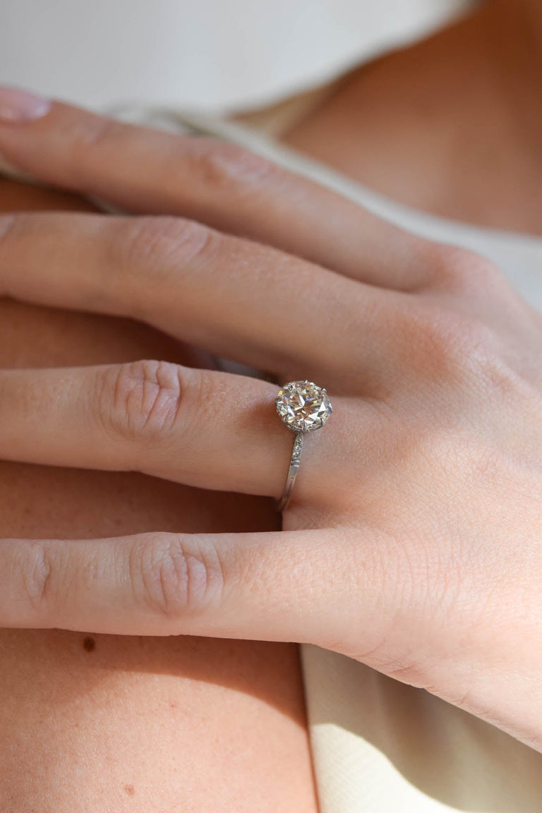 Edwardian 1.92 Carat Circular Brilliant Cut Diamond Platinum Solitaire Vintage Engagement Ring
