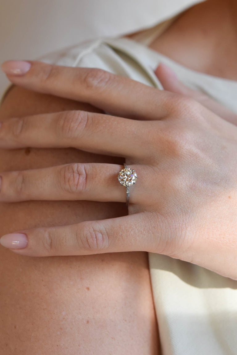 Edwardian 1.92 Carat Circular Brilliant Cut Diamond Platinum Solitaire Vintage Engagement Ring