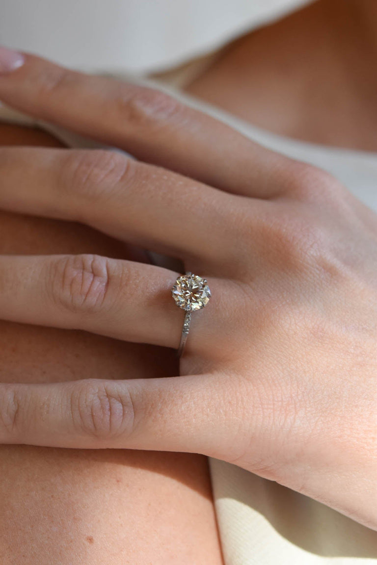 Edwardian 1.92 Carat Circular Brilliant Cut Diamond Platinum Solitaire Vintage Engagement Ring