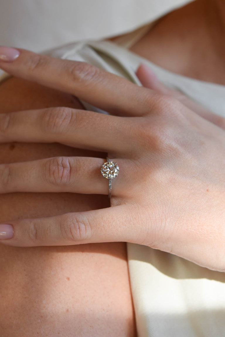Edwardian 1.92 Carat Circular Brilliant Cut Diamond Platinum Solitaire Vintage Engagement Ring