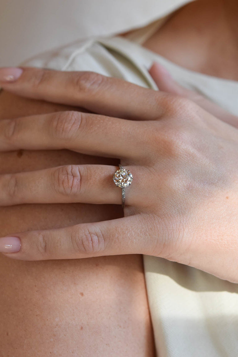 Edwardian 1.92 Carat Circular Brilliant Cut Diamond Platinum Solitaire Vintage Engagement Ring