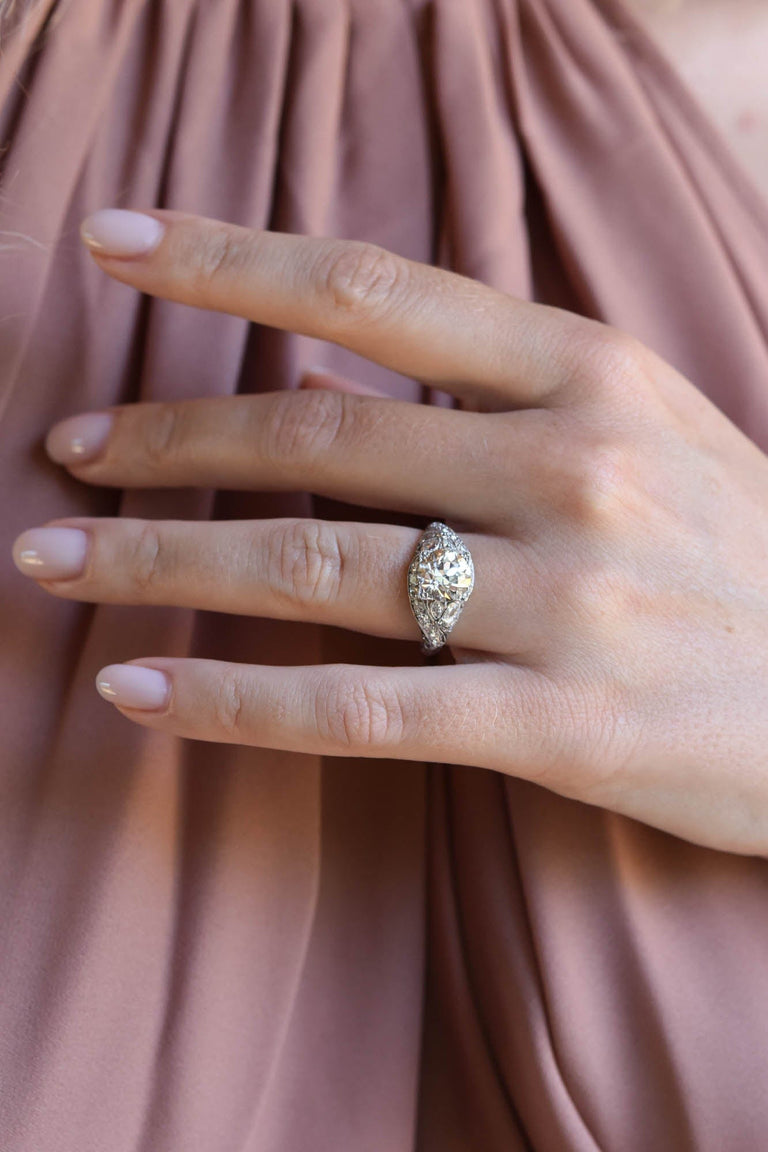 Edwardian 2.38 Carat Old European Cut Diamond Platinum Vintage Engagement Ring