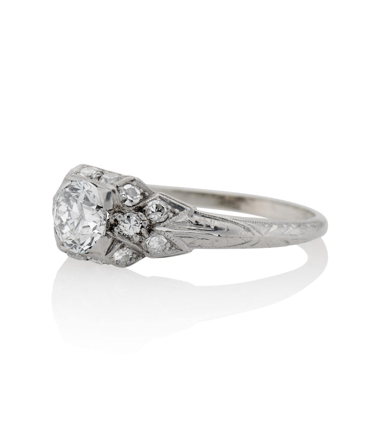 Edwardian .67 Carat Old European Cut Diamond Platinum Antique Engagement Ring
