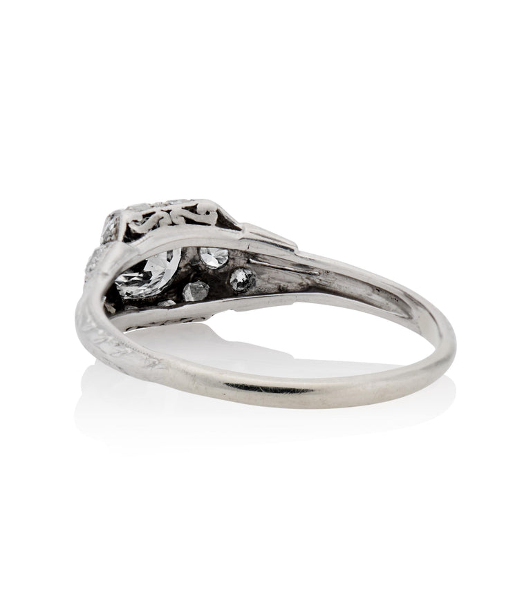 Edwardian .67 Carat Old European Cut Diamond Platinum Antique Engagement Ring
