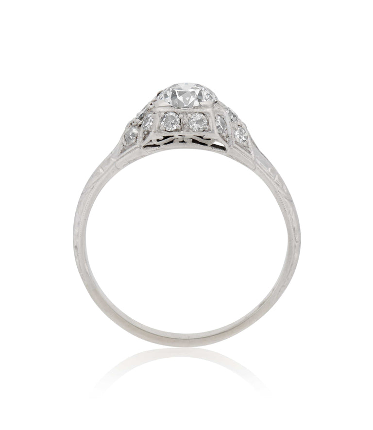 Edwardian .67 Carat Old European Cut Diamond Platinum Antique Engagement Ring