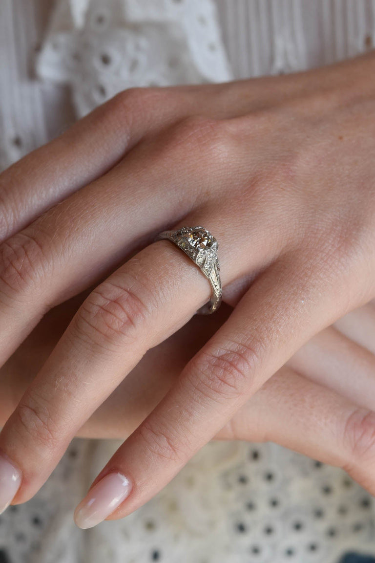 Edwardian .67 Carat Old European Cut Diamond Platinum Antique Engagement Ring