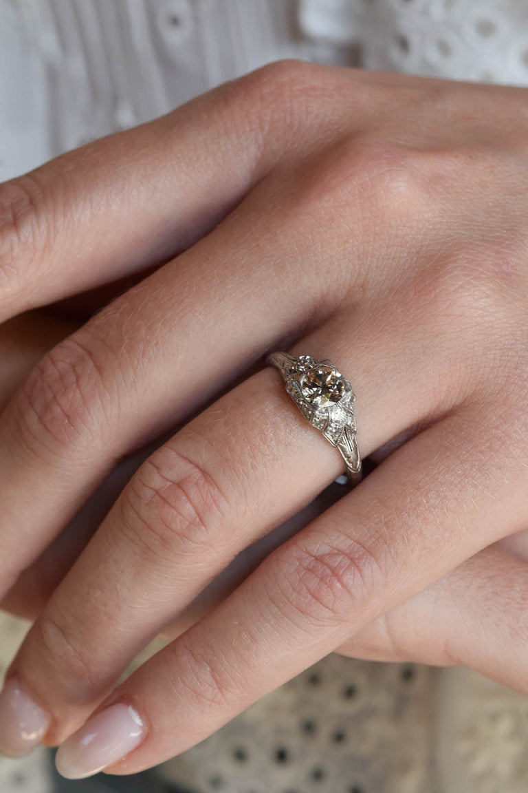 Edwardian .67 Carat Old European Cut Diamond Platinum Antique Engagement Ring