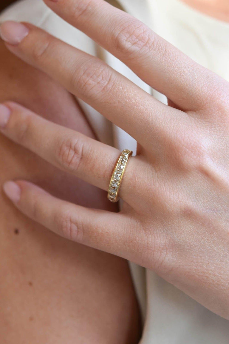 French Cut Diamond 1.45 Carat Yellow Gold Vintage Inspired Wedding Band - Size 5