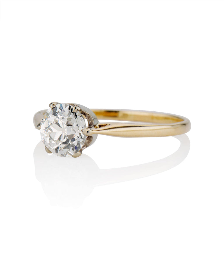 Midcent1.09 Carat Old European Cut Diamond Yellow Gold Solitaire Engagement Ring