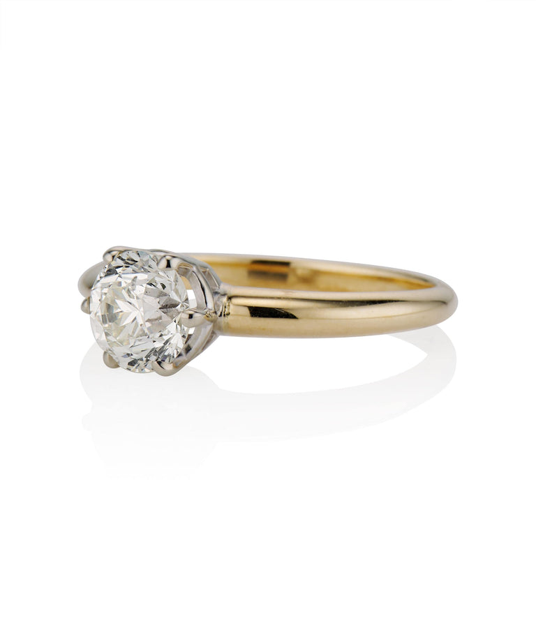 Midcentury 1.20 Carat Old European Cut Diamond Yellow Gold Solitaire Vintage Engagement Ring