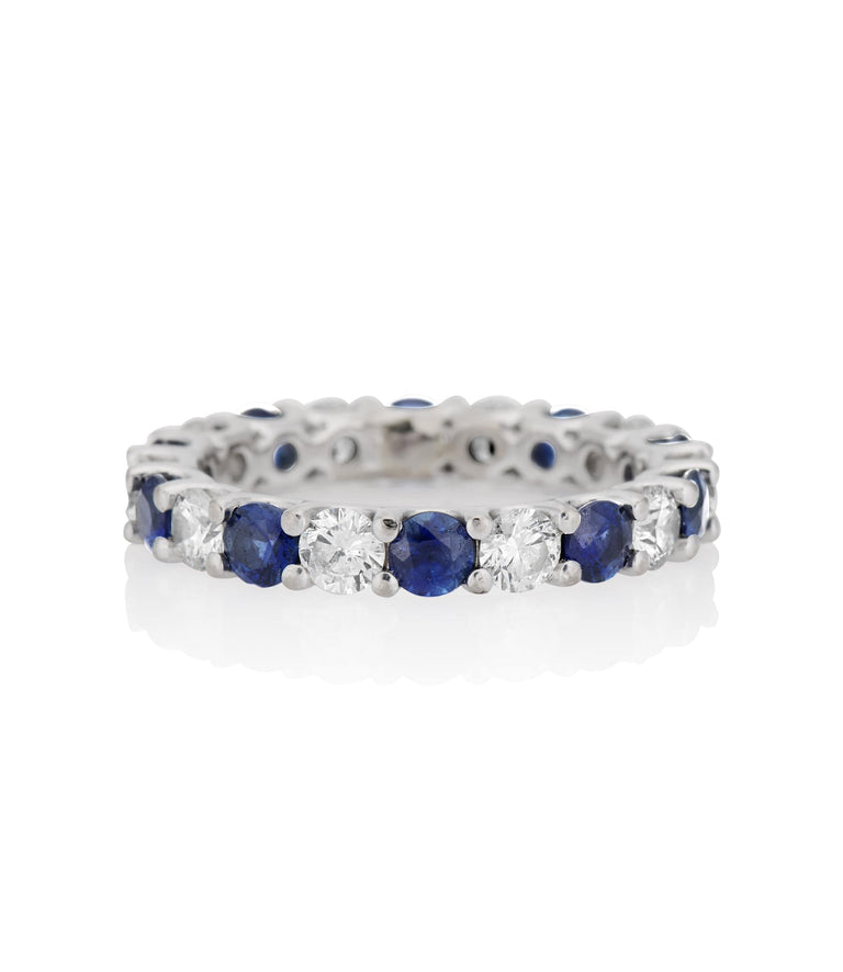 Midcentury 1.75 Carat Diamond & 1.75 Carat Sapphire Platinum Vintage Wedding Band