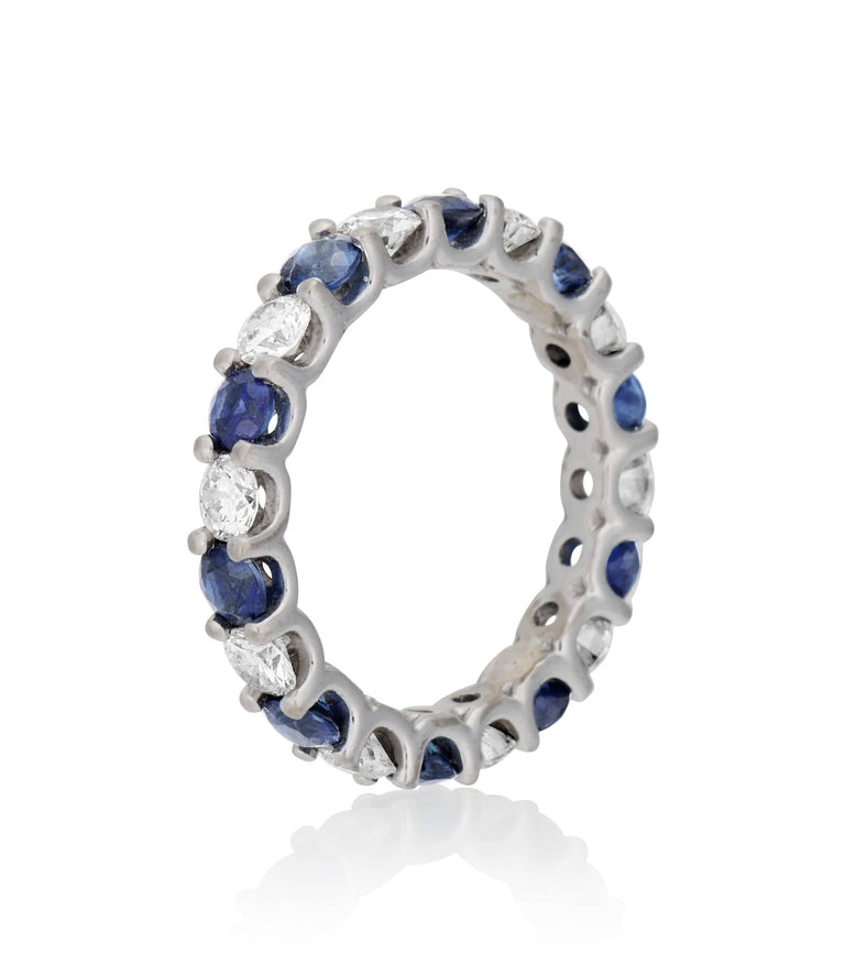 Midcentury 1.75 Carat Diamond & 1.75 Carat Sapphire Platinum Vintage Wedding Band