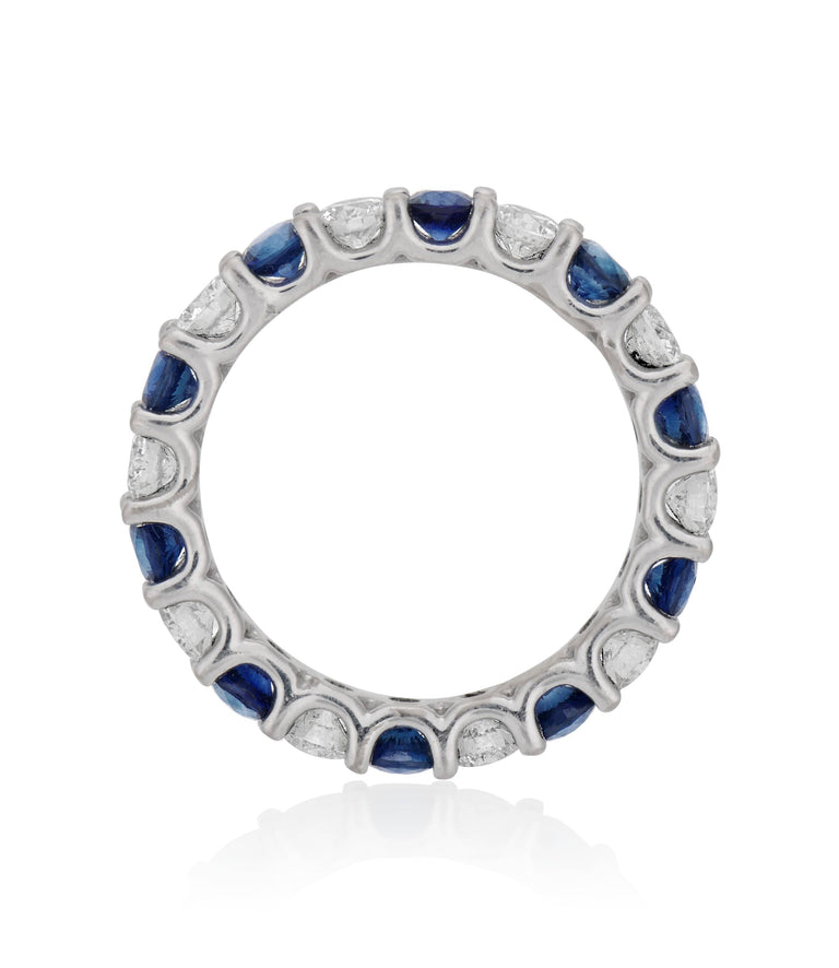 Midcentury 1.75 Carat Diamond & 1.75 Carat Sapphire Platinum Vintage Wedding Band