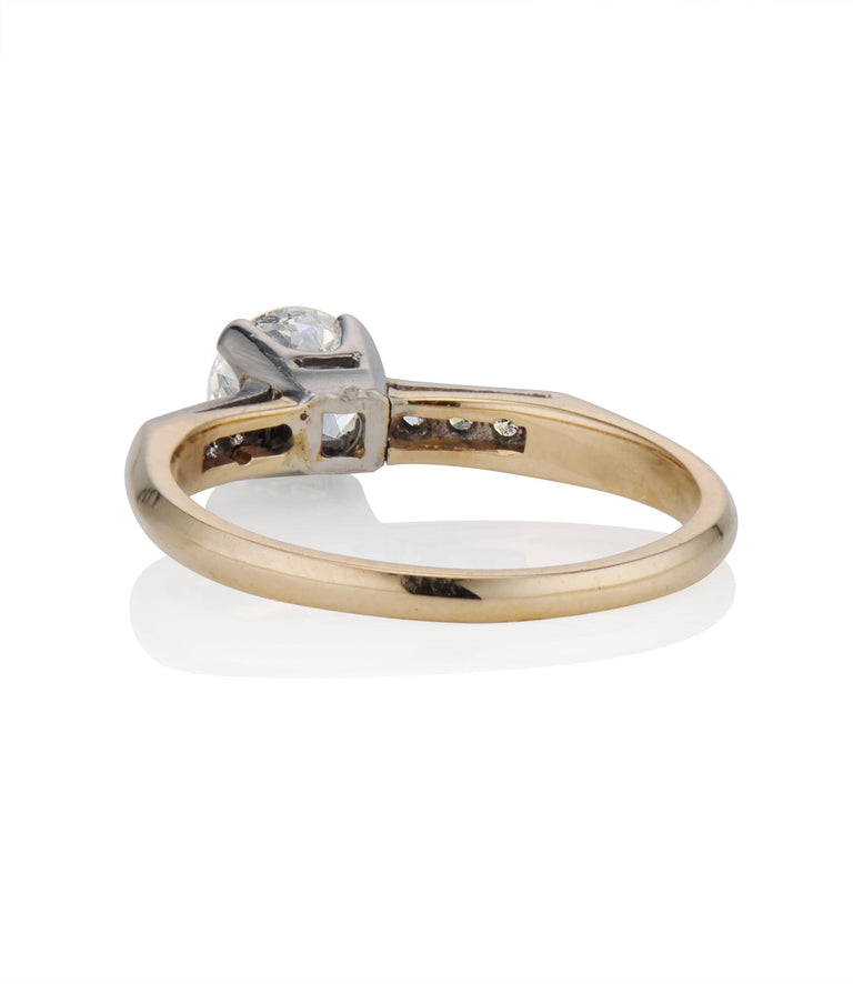 Midcentury .65 Carat Old European Cut Diamond Yellow Gold Vintage Engagement Ring