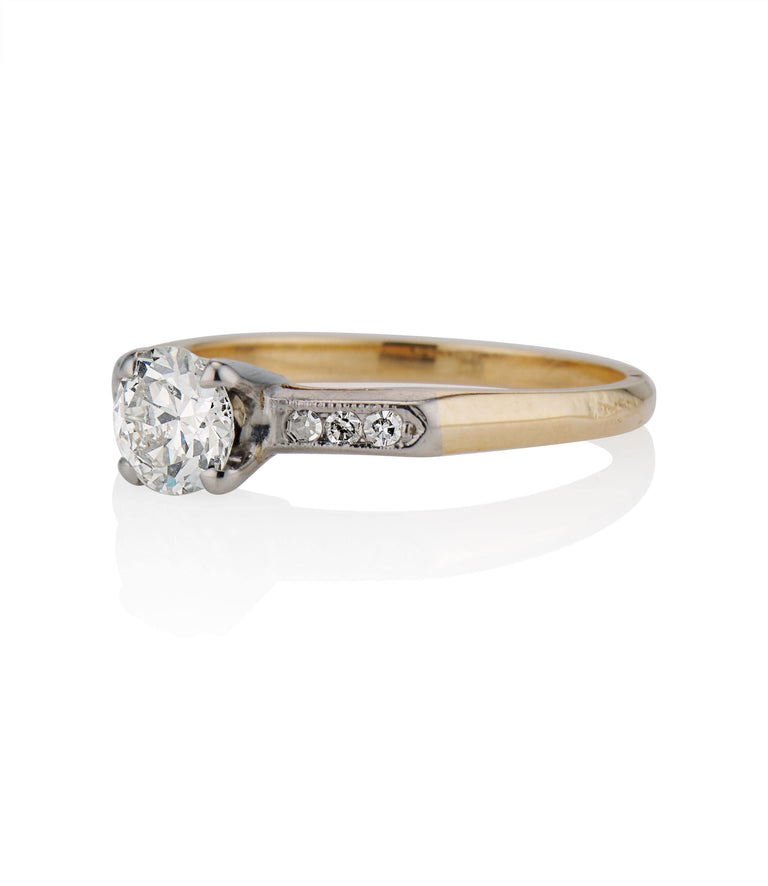 Midcentury .65 Carat Old European Cut Diamond Yellow Gold Vintage Engagement Ring