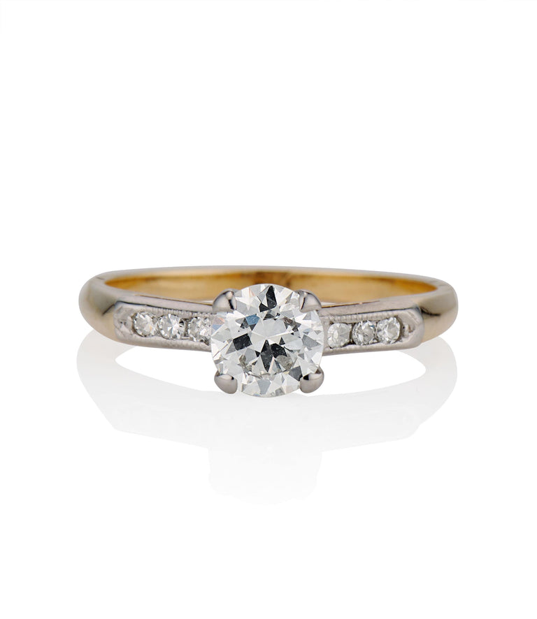 Midcentury .65 Carat Old European Cut Diamond Yellow Gold Vintage Engagement Ring
