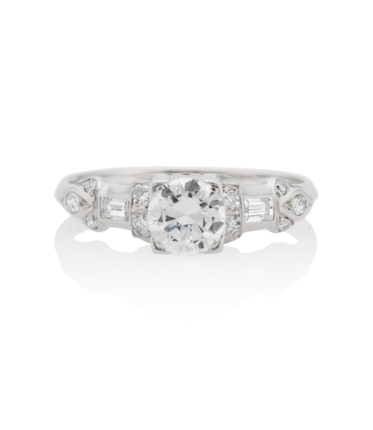 Midcentury .70 Carat Old European Cut Diamond Platinum Vintage Engagement Ring