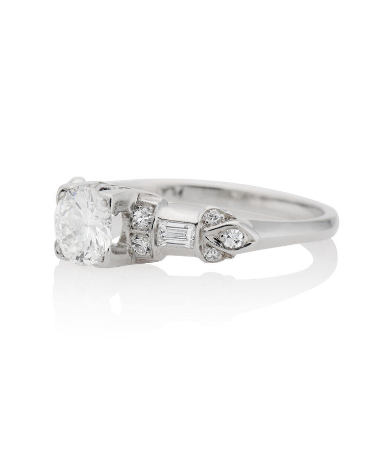 Midcentury .70 Carat Old European Cut Diamond Platinum Vintage Engagement Ring