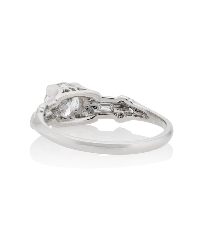 Midcentury .70 Carat Old European Cut Diamond Platinum Vintage Engagement Ring