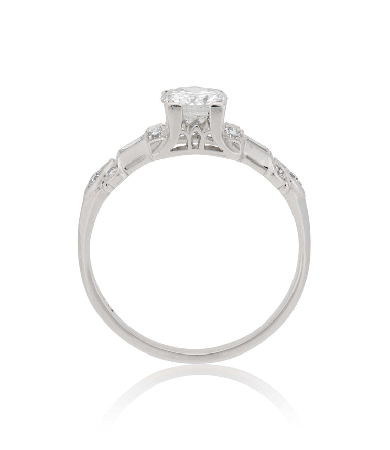 Midcentury .70 Carat Old European Cut Diamond Platinum Vintage Engagement Ring