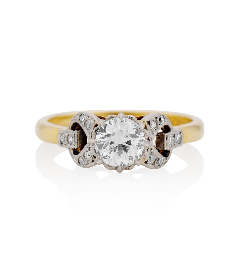 Retro .58 carat Old European Cut Diamond Gold and Platinum Vintage Engagement Ring