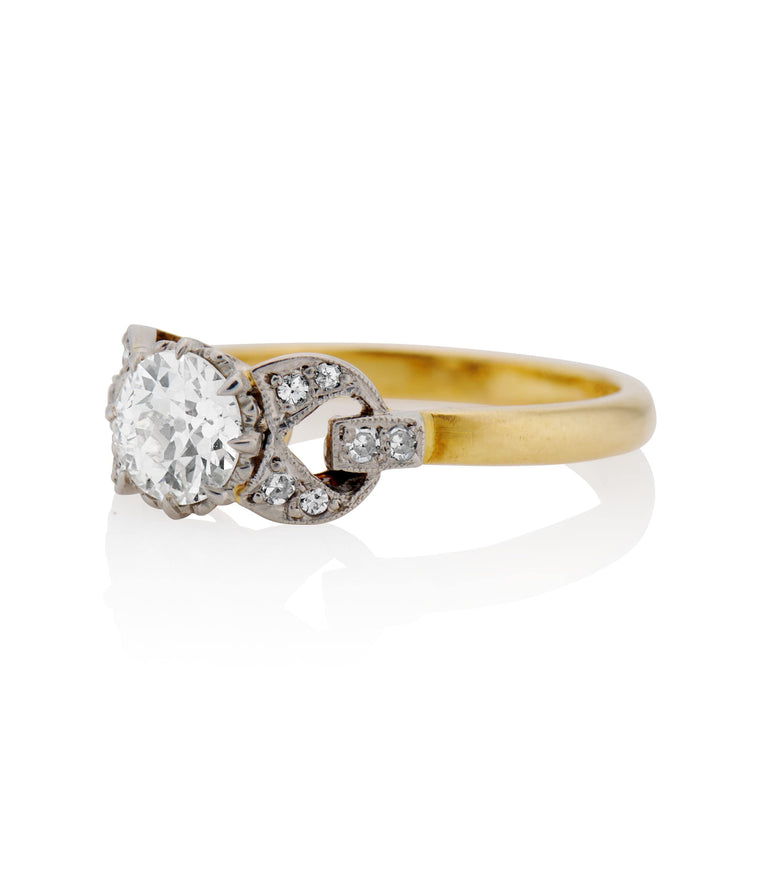 Retro .58 carat Old European Cut Diamond Gold and Platinum Vintage Engagement Ring