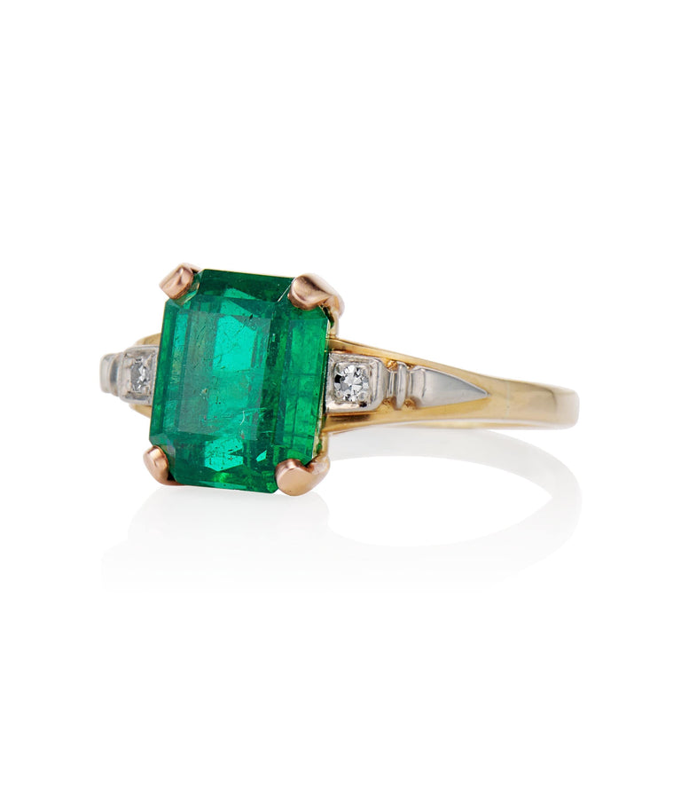 Tiffany & Co. Retro 2.77 Carat Zambian Octagonal Cut Emerald and Diamond Two Tone Vintage Engagement Ring