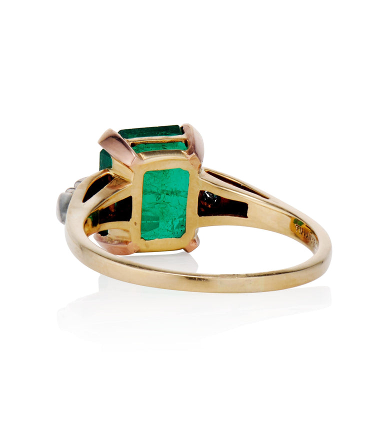 Tiffany & Co. Retro 2.77 Carat Zambian Octagonal Cut Emerald and Diamond Two Tone Vintage Engagement Ring